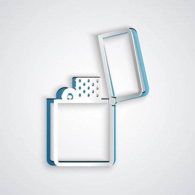 Kağıt kesme Gri arka planda yalıtılmış Çakmak simgesi. Kağıt sanat tarzı. Vektör İllüstrasyonu