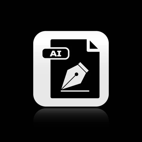 Black AI file document. Download ai button icon isolated on black background. AI file symbol. Silver square button. Vector Illustration — Stock Vector