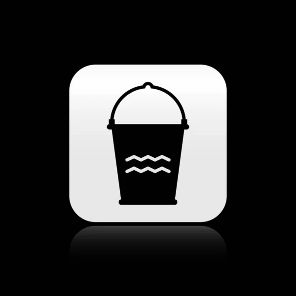 Ікона Black Bucket ізольована на чорному тлі. Срібна квадратна кнопка. Векторний приклад — стоковий вектор