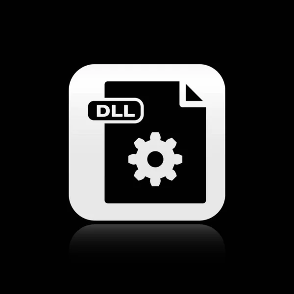 Black DLL file document. Download dll button icon isolated on black background. DLL file symbol. Silver square button. Vector Illustration — Stock Vector