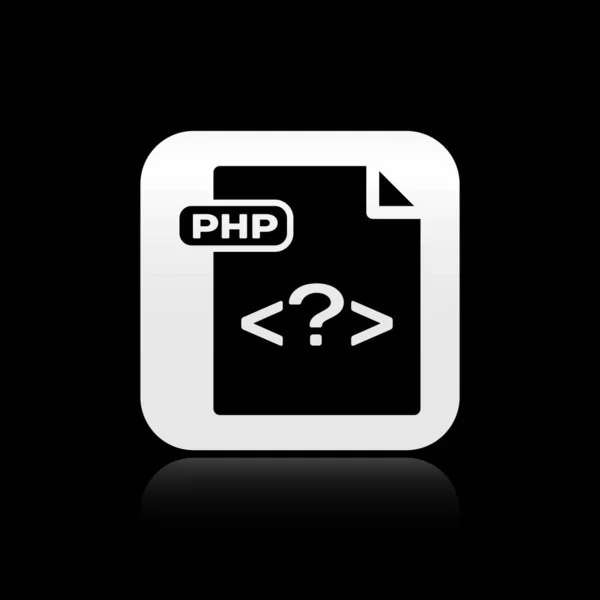 Black PHP file document. Download php button icon isolated on black background. PHP file symbol. Silver square button. Vector Illustration — Stock Vector