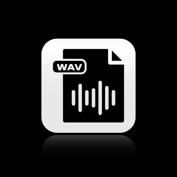 Black WAV file document. Download wav button icon isolated on black background. WAV waveform audio file format for digital audio riff files. Silver square button. Vector Illustration — Stock Vector