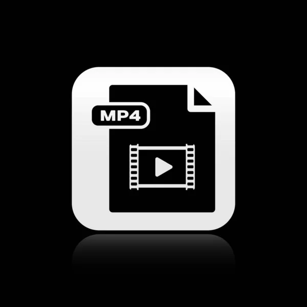 Чорний файл MP4. Піктограма кнопок mp4 ізольовано на чорному тлі. Символ файла MP4. Срібна квадратна кнопка. Векторна ілюстрація — стоковий вектор
