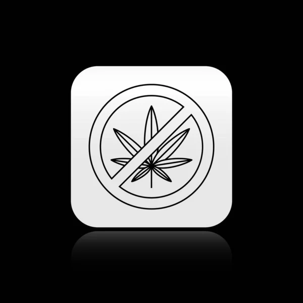 从黑色背景分离出来的大麻或大麻叶图标。 不准吸食大麻 大麻的符号。 银方按钮。 病媒图解 — 图库矢量图片