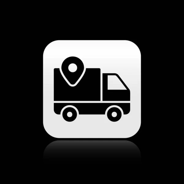 Black Delivery tracking icon isolated on black background. Parcel tracking. Silver square button. Vector Illustration — Stock Vector