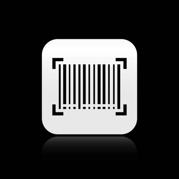 Schwarzes Barcode-Symbol isoliert auf schwarzem Hintergrund. Silberner quadratischer Knopf. Vektorillustration — Stockvektor
