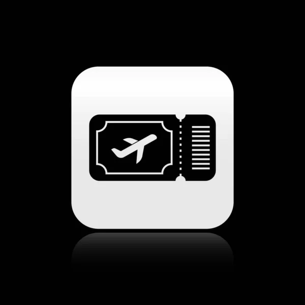 Black Airline ticket icon isolated on black background. Plane ticket. Silver square button. Vector Illustration — ストックベクタ