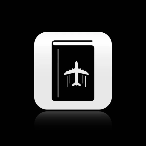 Black Cover book travel guide icon isolated on black background. Silver square button. Vector Illustration