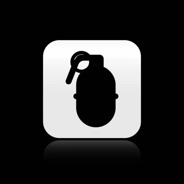 Black Hand grenade icon isolated on black background. Bomb explosion. Silver square button. Vector Illustration — Stock Vector