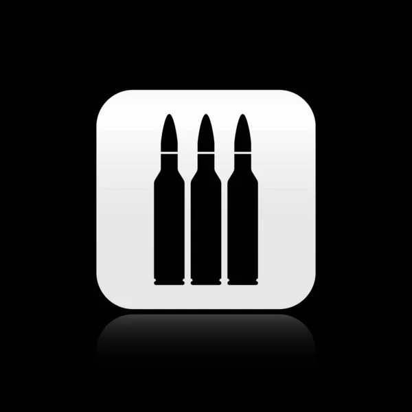 Schwarze Kugel Symbol isoliert auf schwarzem Hintergrund. Silberner quadratischer Knopf. Vektorillustration — Stockvektor