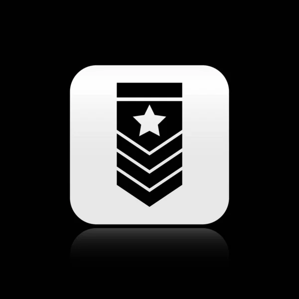 Icono Chevron negro aislado sobre fondo negro. Signo de placa militar. Botón cuadrado plateado. Ilustración vectorial — Archivo Imágenes Vectoriales