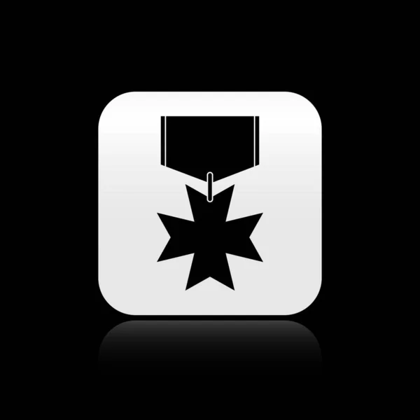 Black Military reward medal icon isolated on black background. Army sign. Silver square button. Vector Illustration — Stock Vector