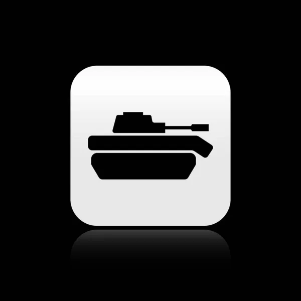 Svart militär tank ikon isolerad på svart bakgrund. Silverfyrkantig knapp. Vektor Illustration — Stock vektor