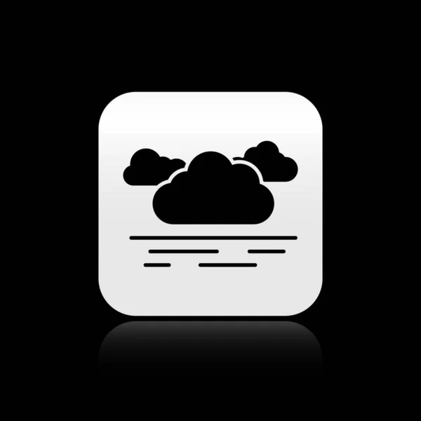 Black Cloud icon isolated on black background. Silver square button. Vector Illustration — Stock Vector