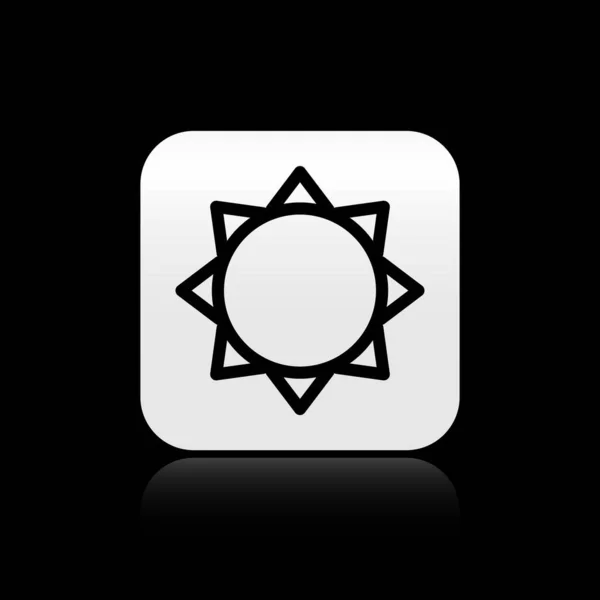 Czarna ikona słońca na czarnym tle. Srebrny kwadrat przycisk. Ilustracja wektorowa — Wektor stockowy