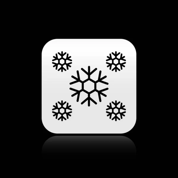 Czarna ikona śniegu odizolowana na czarnym tle. Srebrny przycisk. Ilustracja wektora — Wektor stockowy