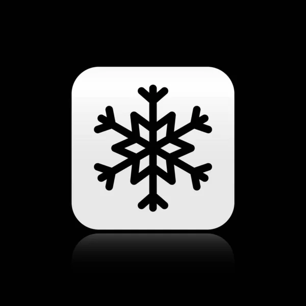 Black Snowflake icon isolated on black background. Silver square button. Vector Illustration — Stock Vector