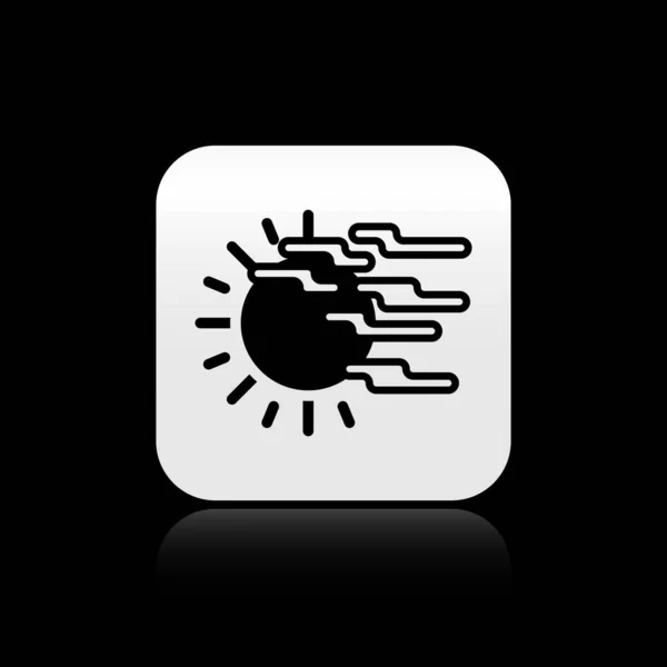 Black Fog and sun icon isolated on black background. Silver square button. Vector Illustration — Stock Vector