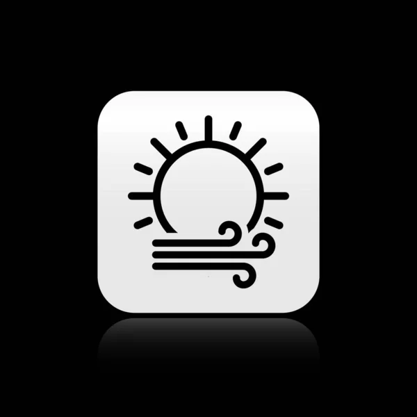 Black Wind and sun icon isolated on black background. Windy weather. Silver square button. Vector Illustration — Stock Vector