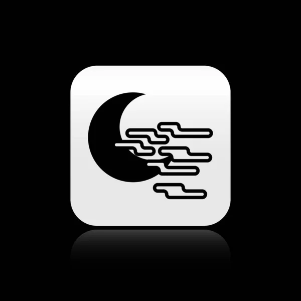 Black Fog and moon icon isolated on black background. Silver square button. Vector Illustration — Stock Vector