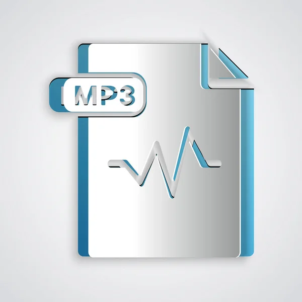 Χαρτί cut MP3 έγγραφο αρχείο. Κατεβάστε το εικονίδιο του κουμπιού MP3 απομονώνεται σε γκρι φόντο. Πινακίδα μορφής MP3 μουσικής. Σύμβολο αρχείου MP3. Καλλιτεχνικό στυλ. Απεικόνιση διανυσματικών φορέων — Διανυσματικό Αρχείο