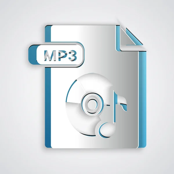 Documento de arquivo MP3 cortado em papel. Baixar ícone de botão mp3 isolado no fundo cinza. Sinal de formato de música Mp3. Símbolo do ficheiro MP3. Estilo de arte de papel. Ilustração vetorial — Vetor de Stock