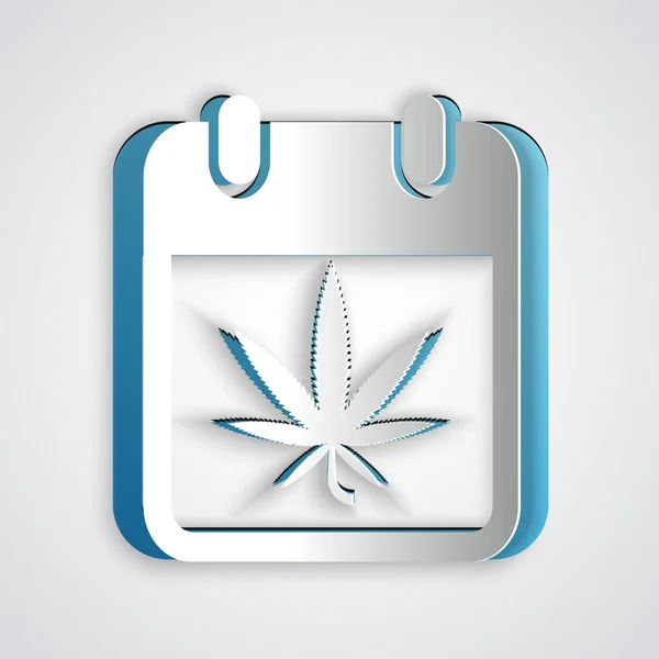 Calendario de corte de papel y marihuana o icono de hoja de cannabis aislado sobre fondo gris. Día nacional de la hierba. Un símbolo de cáñamo. Estilo de arte de papel. Ilustración vectorial — Archivo Imágenes Vectoriales