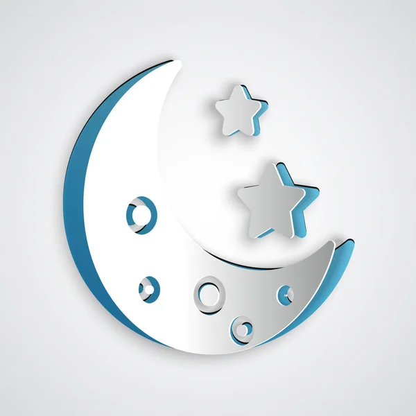 Paper cut Moon and stars icon isolated on grey background. Paper art style. Vector Illustration — Stock Vector