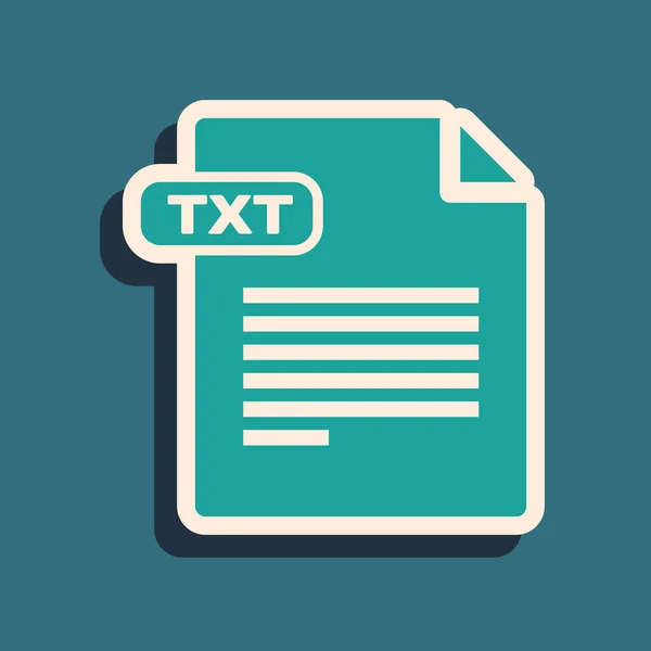 Documento de archivo TXT verde. Descargar icono del botón txt aislado sobre fondo azul. Texto símbolo de extensión de archivo. Estilo de sombra larga. Ilustración vectorial — Vector de stock