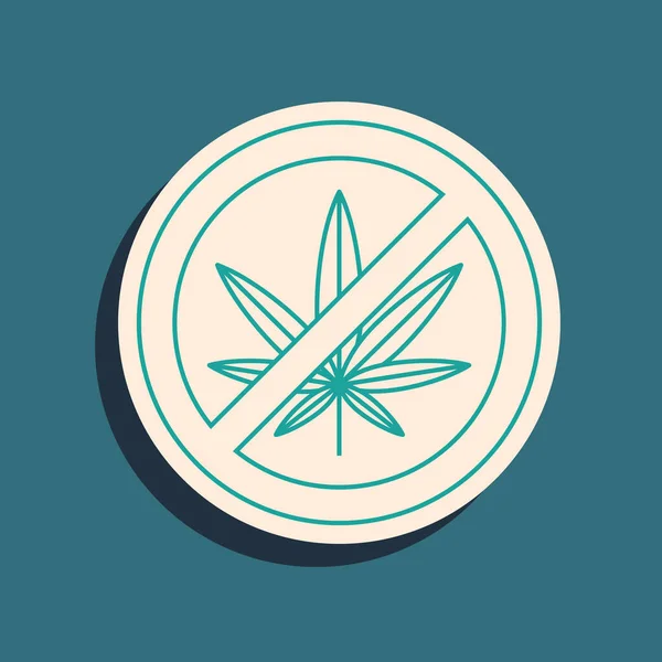 Green Stop marijuana ou ícone de folha de cannabis isolado no fundo azul. Nada de fumar marijuana. Símbolo de cânhamo. Estilo de sombra longo. Ilustração vetorial — Vetor de Stock