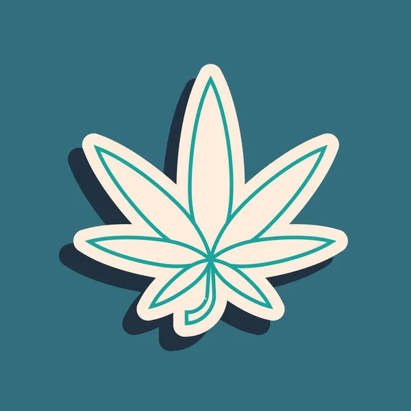 Green Medical marijuana or cannabis leaf icon isolated on blue background. Hemp symbol. Long shadow style. Vector Illustration — ストックベクタ