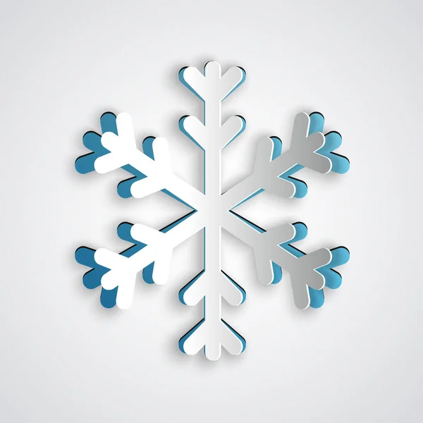 Paper cut Snowflake icon isolated on grey background. Paper art style. Vector Illustration — Stock Vector