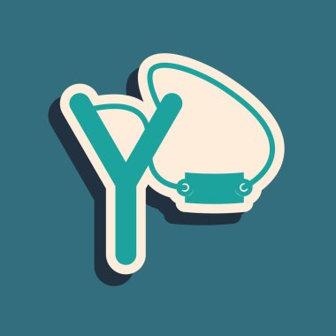 Yeşil Sapan simgesi mavi arkaplanda izole edildi. Uzun gölge tarzı. Vektör İllüstrasyonu