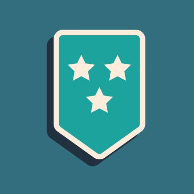 Mavi arkaplanda yeşil sembol izole edildi. Askeri rozet işareti. Uzun gölge tarzı. Vektör İllüstrasyonu