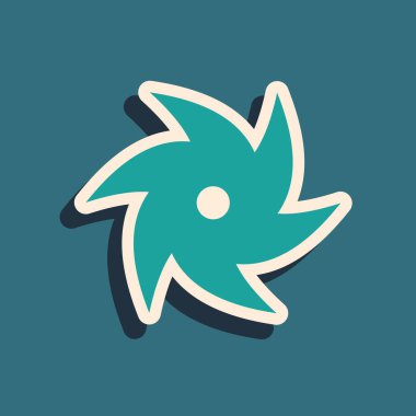 Mavi arkaplanda yeşil tornado simgesi izole edildi. Kasırga, kasırga, fırtına bacası, kasırga ya da hortum ikonu. Uzun gölge tarzı. Vektör İllüstrasyonu