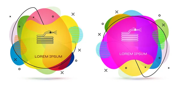 Colore Tubo da giardino o icona del tubo antincendio isolato su sfondo bianco. Icona pistola a spruzzo. Attrezzature per innaffiare. Bandiera astratta con forme liquide. Illustrazione vettoriale — Vettoriale Stock