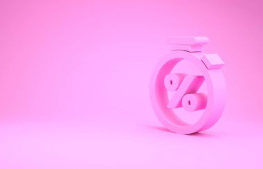 Pembe Kronometre ve pembe arka planda izole edilmiş yüzde indirim simgesi. Zaman göstergesi. Minimalizm kavramı. 3d illüstrasyon 3d canlandırma