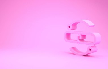 Pembe zincir hat çizgisi simgesi pembe arkaplanda izole edildi. Bağlantı bekar. Minimalizm kavramı. 3d illüstrasyon 3d canlandırma