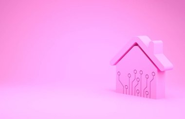 Pembe Akıllı ev simgesi pembe arka planda izole edilmiş. Uzaktan kumanda. Minimalizm kavramı. 3d illüstrasyon 3d canlandırma
