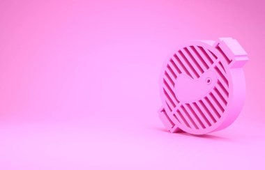 Pembe arka planda biftek ikonu olan pembe ızgara ızgara. Barbekü ızgara partisi. Minimalizm kavramı. 3d illüstrasyon 3d canlandırma