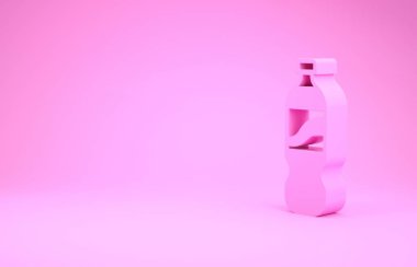Pembe arka planda izole edilmiş pembe bir su ikonu. Soda su içme tabelası. Minimalizm kavramı. 3d illüstrasyon 3B canlandırma