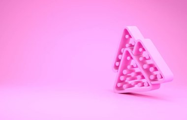 Pembe Nachos simgesi pembe arka planda izole edilmiş. Tortilla cipsi veya nachos tortilla. Geleneksel Meksika fast food 'u. Minimalizm kavramı. 3d illüstrasyon 3B canlandırma