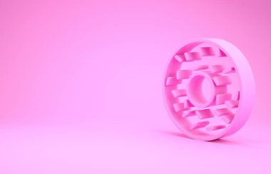 Pembe arka planda izole edilmiş tatlı jöleli donut. Minimalizm kavramı. 3d illüstrasyon 3B canlandırma