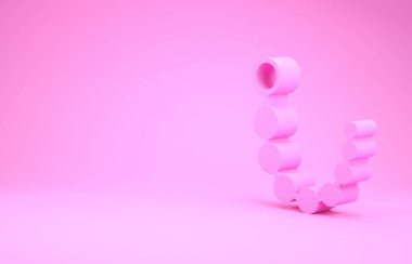 Pembe Anal boncuk ikonu pembe arka planda izole edilmiş. Anal taşak işareti. Fetiş aksesuarı. Erkekler ve kadınlar için seks oyuncağı. Minimalizm kavramı. 3d illüstrasyon 3d canlandırma