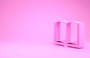 Pembe Açık kitap simgesi pembe arkaplanda izole edilmiş. Minimalizm kavramı. 3d illüstrasyon 3d canlandırma