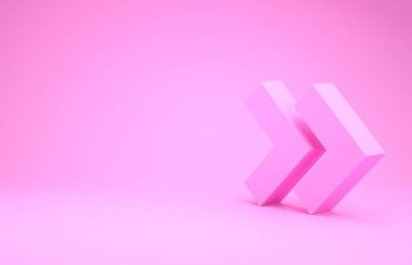 Pembe Ok simgesi pembe arkaplanda izole edildi. Yön Arrowhead sembolü. Navigasyon işaretçisi işareti. Minimalizm kavramı. 3d illüstrasyon 3d canlandırma