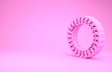 Pembe Laurel çelenk ikonu pembe arka planda izole edilmiş. Zafer sembolü. Minimalizm kavramı. 3d illüstrasyon 3d canlandırma