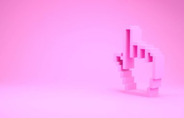 Pembe pikselli el imleç simgesi pembe arkaplanda izole edilmiş. İşaretli el imleci. Minimalizm kavramı. 3d illüstrasyon 3d canlandırma