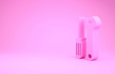 Pembe tornavida ve ingiliz anahtarı simgesi pembe arkaplanda izole edilmiş. Servis aracı sembolü. Minimalizm kavramı. 3d illüstrasyon 3d canlandırma