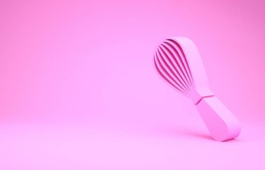 Pembe Mutfak çırpma ikonu pembe arka planda izole edilmiş. Mutfak aletleri, yumurta çırpıcı. Çatal bıçak seti. Yemek karışımı sembolü. Minimalizm kavramı. 3d illüstrasyon 3B canlandırma